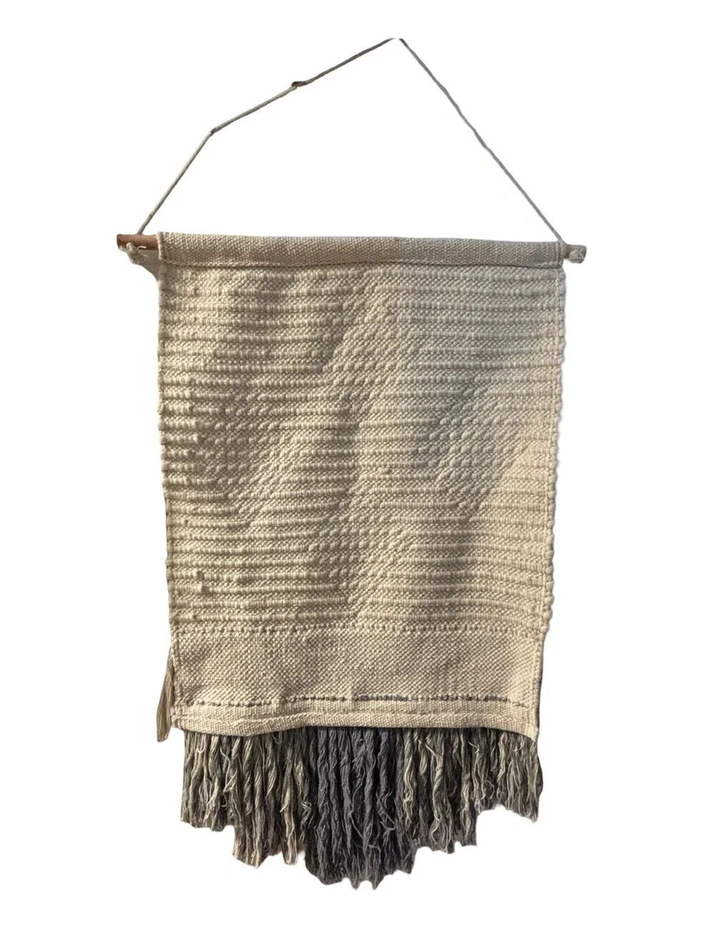 Handwoven Cream Boho Rustic Earthy  Wall Hanging Textured Diamond Macramé 20x32”